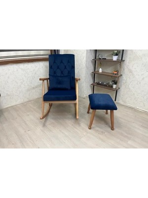 Vivense Trend Puflu Sallanan Sandalye, Lacivert, Naturel Ayak