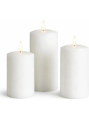 DMR Home 3’lü Silindir Blok Mum Seti – Beyaz Dekoratif Sütun Mumlar, Içten Yanan Fitil, 7 cm Çap, 7-10-15 cm Yükseklik, Ev Dekorasyonu, Masa ve Özel Gün Süsleme Mum Seti