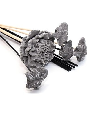 DMR Home Siyah Karışık Çiçek Taşlı 10'lu Doğal Bambu Kamış Seti