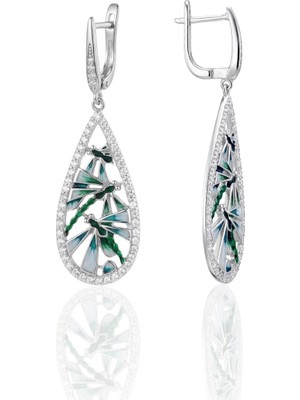 Oya Silver Sallantılı Damla Form Zirkon Taşlı Mineli Yusufçuk Gümüş Küpe 4.9x1.6 cm [OYSY280]