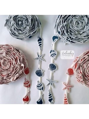 DMR Home Deniz Kabukları Motifli Şerit Nakış Modeli | Nakış Aksesuar (Kırmızı)