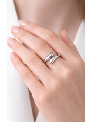 Atalya Accessory Minimal Damla Tasarım Ayarlanabilir Kadın Çelik Yüzük