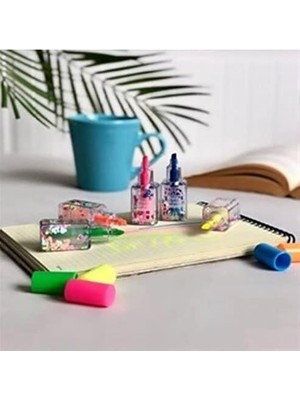 DMR Home Havuç ve Oje Şekilli Fosforlu Kalem Seti, Çok Renkli EASYSO2934 Toplam 11 Emojili Kalem Doldurulabilir Tekrar Kullanılabilir Hazneli Mini Kalemlikli