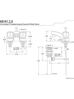 DMR Home KB161 Amerikan Ikiz Akrilik Saplı 4 Inç Musluk, Parlak Krom