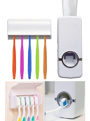 DMR Home Diş Macunu Sıkma Makinesi Fırça Tutucu Macun Sıkacağı 5li Fırçalı
