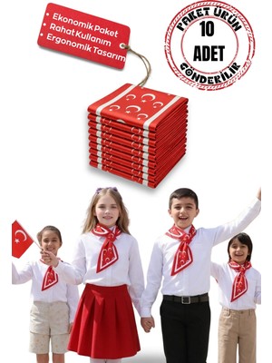 Walkenzo Türk Bayrağı Desenli Kravat Formlu Çocuk Fular (10 Adet)