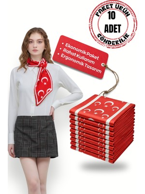 Walkenzo Türk Bayrağı Desenli Şık Kadın Kravat Fular (10 Adet)