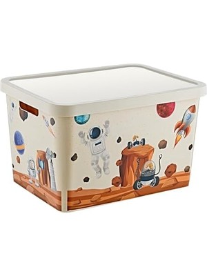 Ozcmax Stafi Desenli Çok Amaçlı Kapaklı Kutu 18 Lt Space