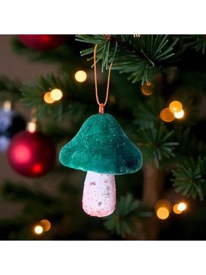 Ozcmax Yılbaşı Mantar Süs Kadife 11CM Yeşil Beyaz 2 Adet AST7208