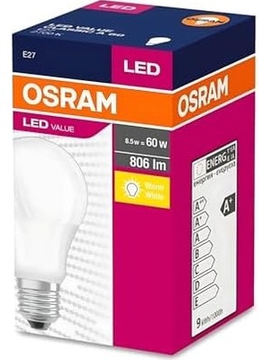 Ozcmax 10'lu LED Value CLA60 8.5W 827 2700K Sarı E27 LED Ampul