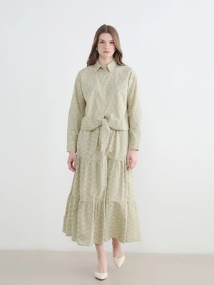 LC Waikiki Lcw Modest Yeşil Beli Lastikli Desenli Katkat Etek