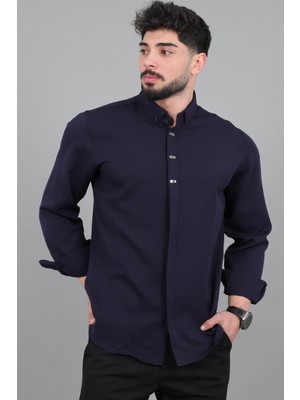 Stil Kombin Düğme Detay Premium Yazlık Uzun Kol Gömlek Qcm 6727_40419