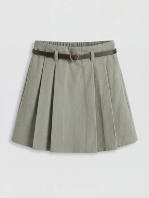 LC Waikiki Lcw Kids Haki Pileli Kız Çocuk Şort Etek