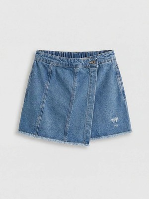 LC Waikiki Lcw Kids Indigo Yırtık Detaylı Kız Çocuk Şort Etek