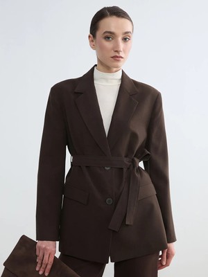 LC Waikiki Lcw Modest Kahverengi Beli Kuşaklı Kadın Blazer Ceket
