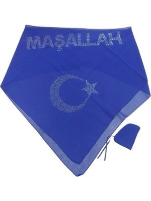 Karakız Sünnet Örtüsü İnci Maşallah Yazılı Mavi
