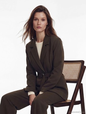 LC Waikiki Lcw Modest Kahverengi Beli Kemerli Kadın Blazer Ceket