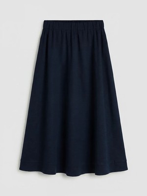 LC Waikiki Lcw Modest Lacivert Beli Lastikli Keten Karışımlı Kloş Etek