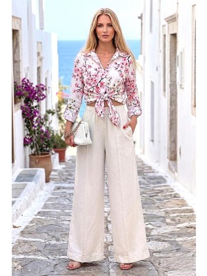 Veraura Lifestyle Krem Rengi Keten Pantolon