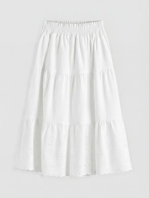 LC Waikiki Lcw Kids Beyaz Beli Lastikli Fisto Detaylı Kız Çocuk Etek