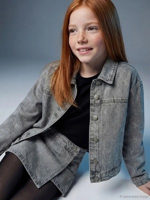 LC Waikiki Lcw Kids Karışık Taş Işlemeli Kız Çocuk Jean Şort Etek