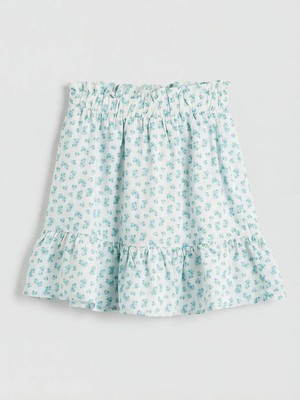 LC Waikiki Lcw Kids Yeşil Beli Lastikli Kız Çocuk Çiçekli Etek