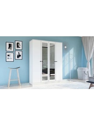 Vivense Hayal Aynalı Düğme Gardırop, 4 Kapaklı