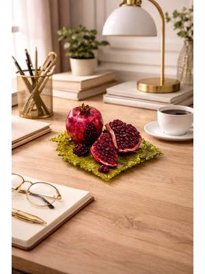 Nar Biblo Dekoratif Obje Epoksi Masa Üstü Salon Konsol Dekor El Yapımı Ev Süsü Hediyelik 21X18 cm