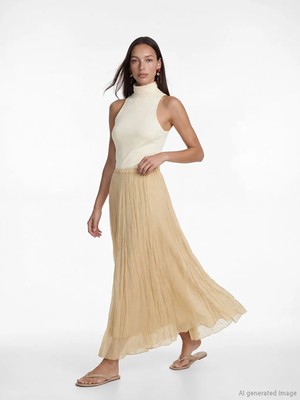 LC Waikiki Lcwaıkıkı Classic Sarı Beli Lastikli Dokulu Şifon Etek