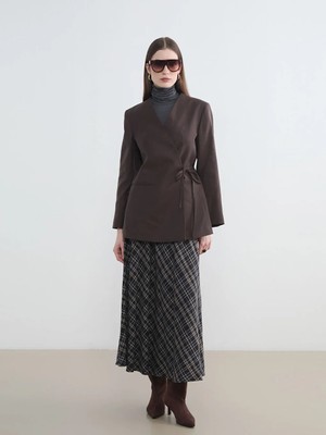 LC Waikiki Lcw Modest Siyah Beli Fermuarlı Ekose Kloş Etek