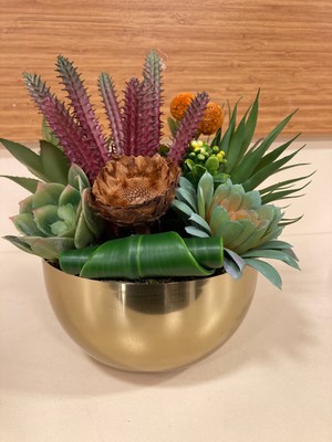 Plus Home Yapay Çiçek Skulent Pirinç Antik Eskitme Saksı Içi Arajman Karma Renk Boy 21 cm Çevre Çap 48 cm