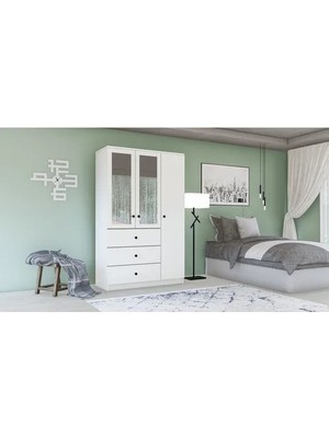 Vivense Metalia Ece Lüx Aynalı Düğme Gardırop, 3 Kapı 3 Çekmeceli