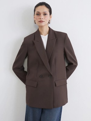 LC Waikiki Lcw Modest Kahverengi Kruvaze Yaka Kadın Blazer Ceket