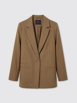 LC Waikiki Lcw Vision Kahverengi Çizgili Keten Karışımlı Kadın Blazer Ceket