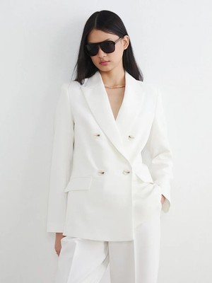 LC Waikiki Lcw Vision Ekru Kruvaze Yaka Kadın Blazer Ceket