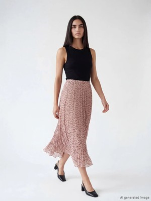 LC Waikiki Lcwaıkıkı Classic Pembe Beli Lastikli Puantiyeli Şifon Etek