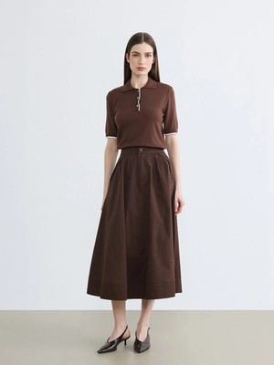 LC Waikiki Lcw Modest Kahverengi Yüksek Bel Büzgülü Poplin Kloş Etek