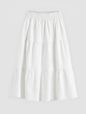 LC Waikiki Lcw Kids Beyaz Beli Lastikli Fisto Detaylı Kız Çocuk Etek