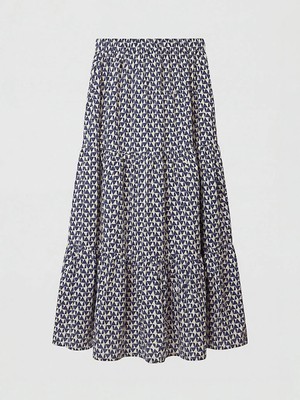 LC Waikiki Lcw Modest Indigo Beli Lastikli Desenli Katkat Etek