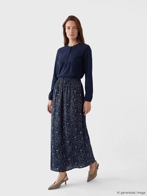 LC Waikiki Lcw Grace Mavi Beli Lastikli Desenli Belmando Kloş Etek