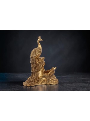 Elifeshop Lüks Tavus Kuşu Şaraplık Biblo Gold Reçine Dekoratif Heykel Feng Shui Ev Ofis Masa Üstü Hediye 34 cm