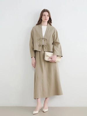 LC Waikiki Lcw Modest Haki Beli Lastikli Dokulu Kloş Etek