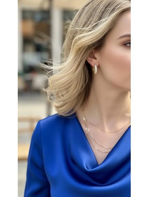 Solène Marla Zirkon Taşlı Altın Kaplama Gold Çelik Halka Küpe