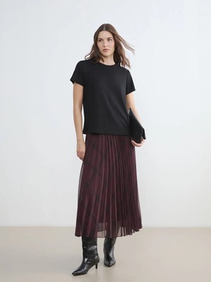 LC Waikiki Lcwaıkıkı Classic Bordo Beli Lastikli Ekose Desenli Pileli Etek