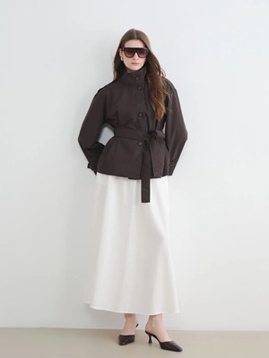 LC Waikiki Lcw Modest Beyaz Beli Lastikli Keten Karışımlı Kloş Etek