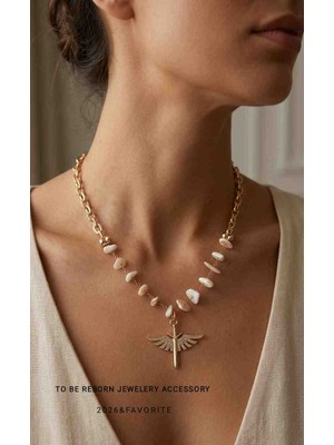 To Be Reborn Çelik Zincir Üzerine Tasarlanmış Taşlı Kolye