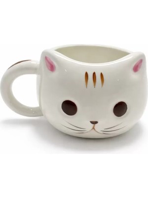 MiraLive 3D Kedi Tasarımlı Kabartmalı Seramik Kupa Bardak