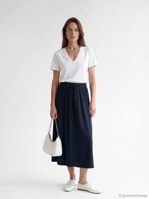 LC Waikiki Lcw Grace Lacivert Beli Lastikli Kloş Etek