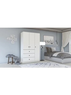 Vivense Metalia Ece Lüx Düğme Gardırop, 3 Kapı 3 Çekmeceli