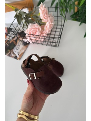 Miniğimin Cicileri Süet Unisex Çocuk Sabo Terlik - Acı Kahve